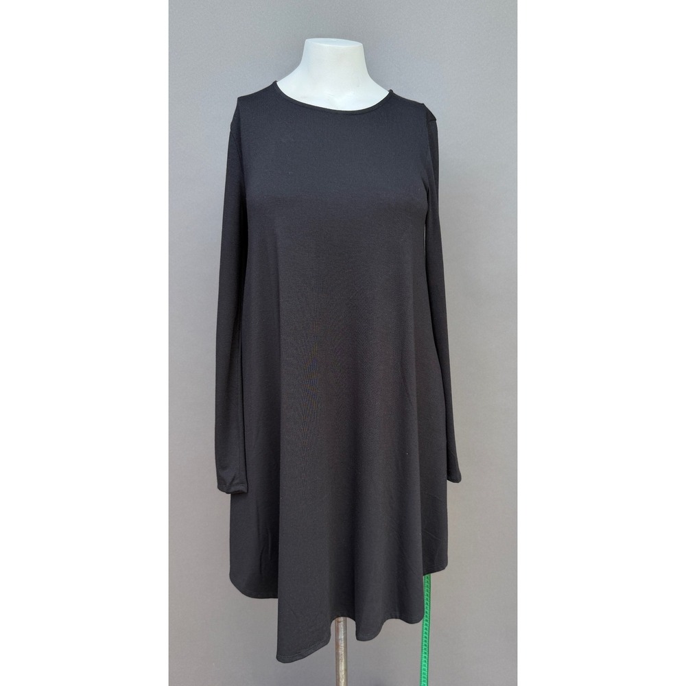 Zenana Premium Black Long Sleeve Tunic Dress Large Pockets Swing Minimalist Goth